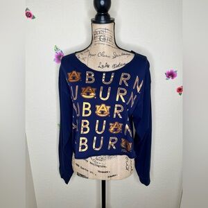 NTM PINK Victorias Secret Navy & Metallic Orange Collegiate Auburn Crop Top Sz M